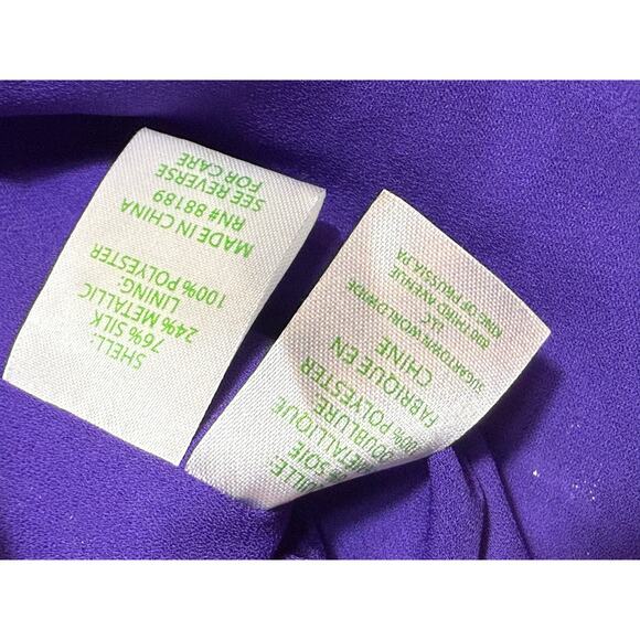 Lilly Pulitzer Purple Metallic Long Sleeve Tiered Dress Silk Blend Approx Size 0 - Picture 9 of 9